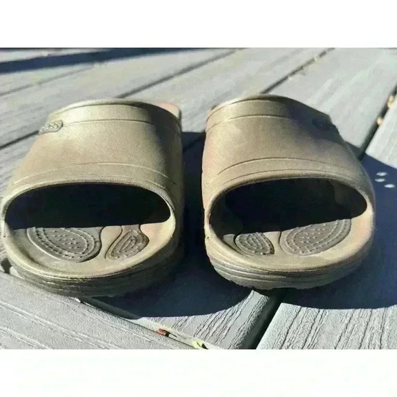 CROCS Brown Slides‎ Slip On Sandals Unisex Size: Men 5 Women 7 Two Tone - Picture 3 of 6